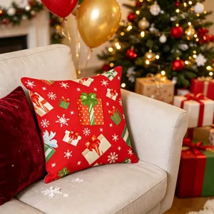 Weihnachten Kissenbezug rot Geschenkbox Schneeflocken Muster festliche Sofa Kissenhülle Deko