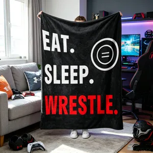 Black flannel blanket with wrestling print, soft and comfortable for daily home use.