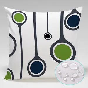 Outdoor waterproof geometric pillow cover detail with water repellent fabric and modern print.