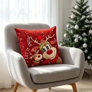 Christmas cartoon reindeer throw pillow cover soft polyester sofa cushion decoration
