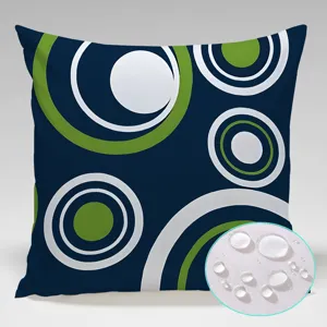 Detail view of outdoor waterproof throw pillow cover with geometric circle print design.