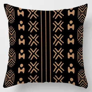 African tribal print throw pillow cover, ethnic geometric black and brown cushion case for home.