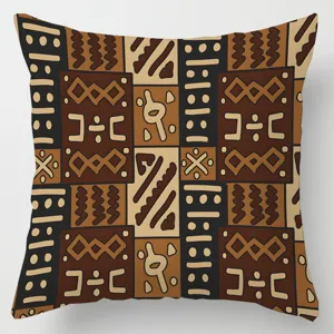 African tribal print throw pillow cover, ethnic geometric design soft cushion detail.