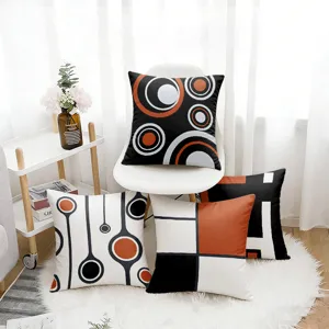 Modern geometric printed pillow cover set, decorative square cushion for sofa and living room.