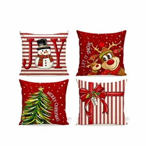 Christmas Pillow Cover Decorative Holiday Cushion Cover Polyester Printed Square Throw Pillow Case For Sofa Living Room