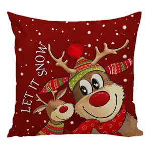 Christmas red throw pillow cover cartoon reindeer cushion cover for holiday home decor