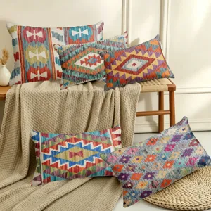 Bohemian throw pillow cover with ethnic geometric print, cozy home decor cushion for sofa.
