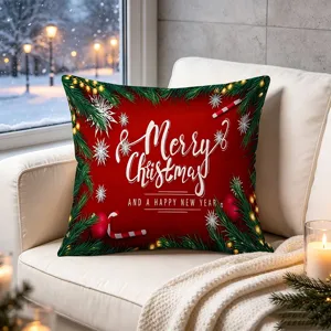 Christmas throw pillow cover red green festive pine branch snowflake sofa home decor cushion