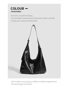 Vintage soft leather large capacity shoulder tote bag, casual daily commuting underarm bag.