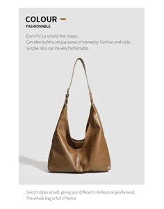 Detail view of this retro soft leather shoulder bag showing texture and hobo strap design.