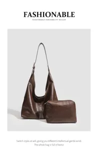 Vintage soft leather large capacity tote bag for women, stylish casual shoulder underarm bag.