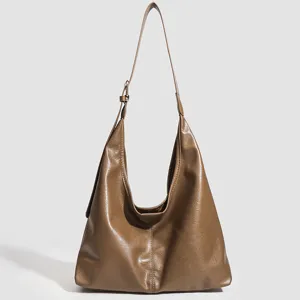 Women's Vintage Soft PU Leather Tote Bag Large Capacity Casual Commuter Shoulder Underarm Bag Fashion Handbag