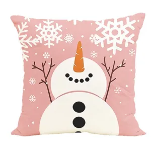 Pink Christmas snowman cushion cover winter snowflake decorative pillow case sofa home