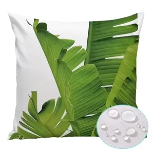 Outdoor waterproof throw pillow cover tropical banana leaf green square cushion case