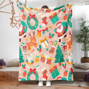Coperta in flanella di Natale con stampa Babbo Natale e renna per letto caldo invernale