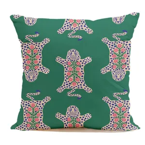 Διακοσμητική μαξιλαροθήκη από λινό με vintage περσικό λεοπάρ σχέδιο λουλουδιών για καναπέ.