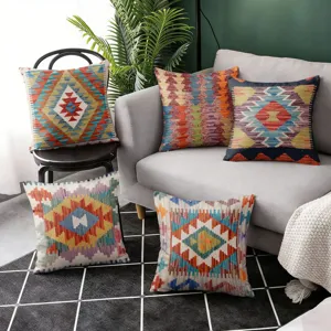 Bohemian geometric throw pillow covers set, ethnic tribal style decorative cushion cases for sofa.