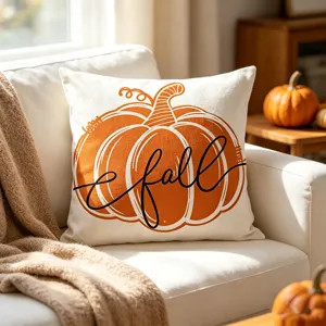 Housse de coussin d'automne citrouille orange avec lettrage pour décoration de canapé.