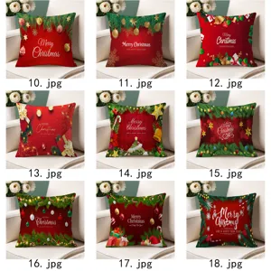 Christmas pillow covers with festive red and green holiday prints, perfect for sofa and home decor.