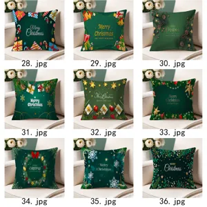 Christmas throw pillow covers set with festive green holiday prints for home sofa decoration.