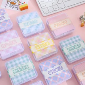 Colorful plaid PET sticky notes memo pads set with transparent storage boxes for office study.