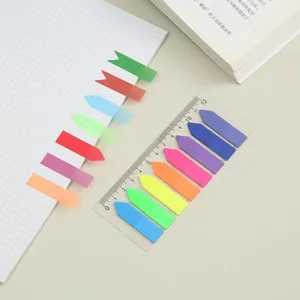 Translucent sticky notes index tabs set, colorful PET page markers, planner stationery.