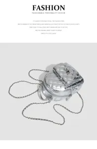 Silver quilted mini backpack stylish metallic chain shoulder bag women fashion versatile purse