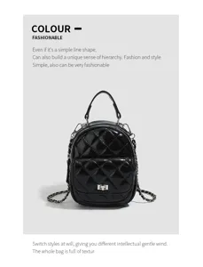 Black quilted leather mini backpack with chain strap and turn lock for women fashion.