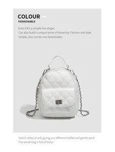 White quilted chain mini backpack stylish fashion shoulder bag for women elegant daily casual use