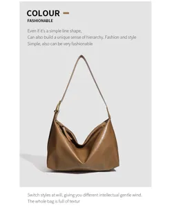 Stylish brown leather shoulder bag, large capacity hobo bag for women commute daily use.