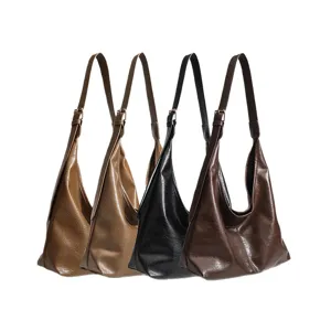 Vintage soft leather large capacity tote shoulder bag for women, daily casual hobo bag.