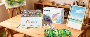 Details of the 168-color dual-tip acrylic marker pen set, showcasing packaging and stand.