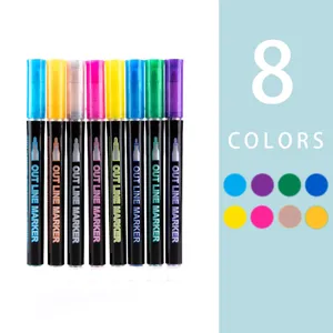 8-kleurige omtrekmarker set, dubbele lijn metalen pennen voor tekenen en kunstschilderen.