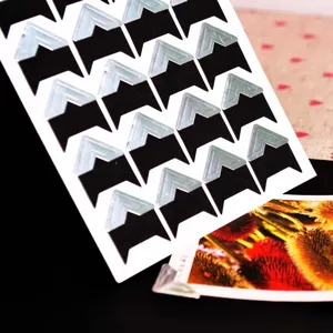 Photo corner stickers for scrapbooking, black and silver DIY picture mounting stickers, 24 pcs