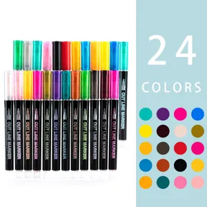 24 kleuren omtrek markeerstiften dubbele lijn pennen metallische voor school kunst