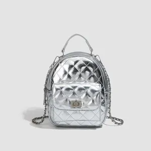 Women Quilted Chain Backpack Fashion PU Leather Small Travel Shoulder Bag Casual Daily Mini Daypack Handbag