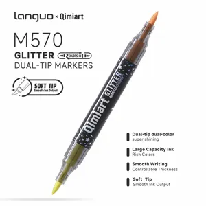 Dual-tip glitter marker and metallic brush pen for creative drawing, writing and art crafting.