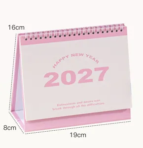2027 minimalist pink desk calendar with spiral binding and planner notes for desktop.