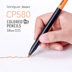 Detail view of retractable colored pencil with 3.0mm thick lead for smooth professional drawing.
