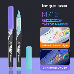 UV fluorescent marker pens for DIY shoe painting and temporary tattoos, dual light color effects.
