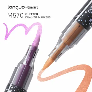 Dual-tip glitter metallic markers with sparkling ink, perfect for creative painting and art projects.