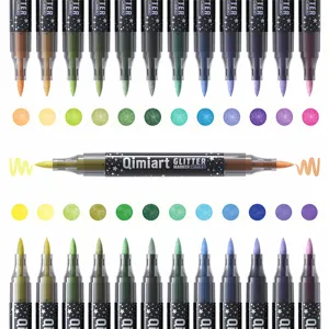 Detailed view of Qimiart double-ended glitter marker pens showing dual colors and sparkling ink tips.