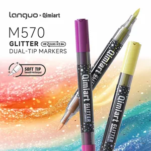 Detail view of dual-tip glitter metallic marker pens for creative art painting and journaling.