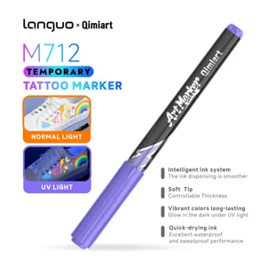 UV fluorescent temporary tattoo marker detail view, soft tip, waterproof and quick-drying ink.