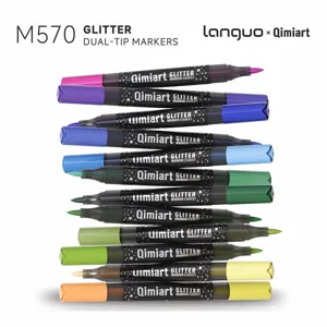 Lanquo dual-tip glitter markers set M570, vibrant metallic colors for art painting and journaling.