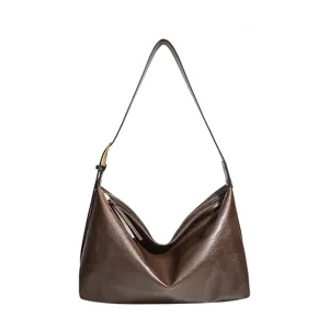 Brown slouchy hobo shoulder bag for women, large capacity stylish commuter handbag for daily use.