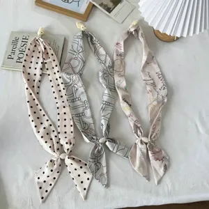 Korean style magnetic buckle long silk scarf neck ribbon fashion accessories aesthetic design