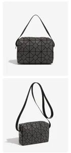 Geometric lattice small square bag detail view, stylish minimalist crossbody handbag for commuting daily.