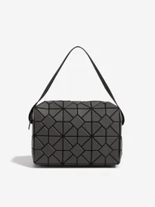 Grey geometric lattice handbag stylish commute shoulder bag fashion versatile tote