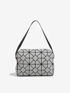 Geometric lattice shoulder bag, stylish casual tote, trendy minimalist commute handbag